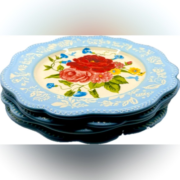 The Pioneer Woman Sweet Rose 10.75 inches Scalloped Dinner Plates Set of 4 - Picture 3 of 4